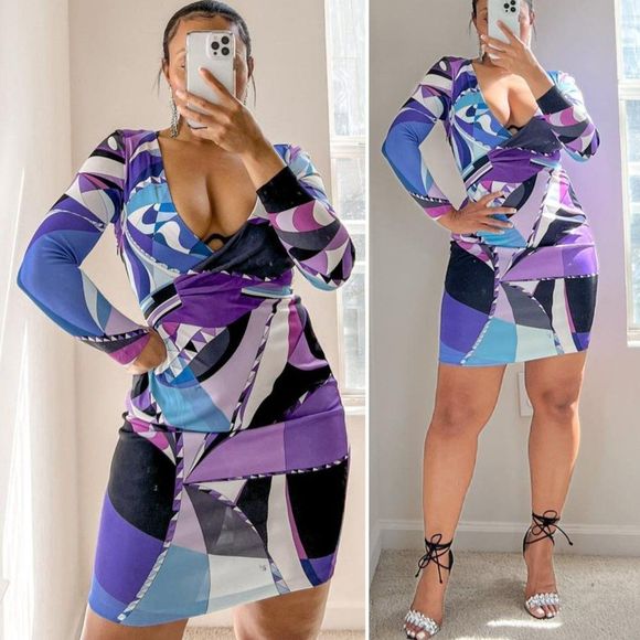 Emilio Pucci Dresses & Skirts - EMILIO PUCCI Purple Abstract Printed Long Sleeve Wrap Mini Dress Size 6